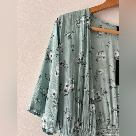NWT HEYSON Flowy Button Front Hi Low Kimono Duster Mint Blue Floral Print Size M - Picture 4 of 10